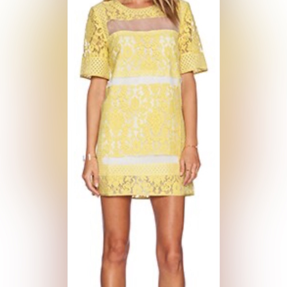 Yellow lace shift dress